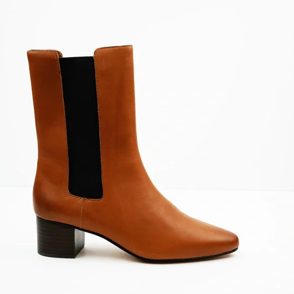 New JCREW Leather High-Shaft Stacked-Heel Boots Rich Caramel - Picture 4 of 8